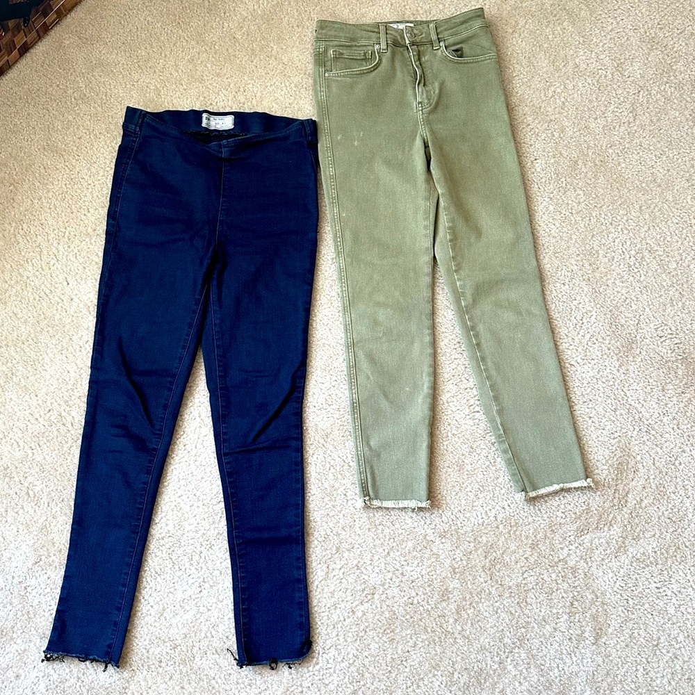 2 pairs Free People raw hem skinny jeans leggings 27